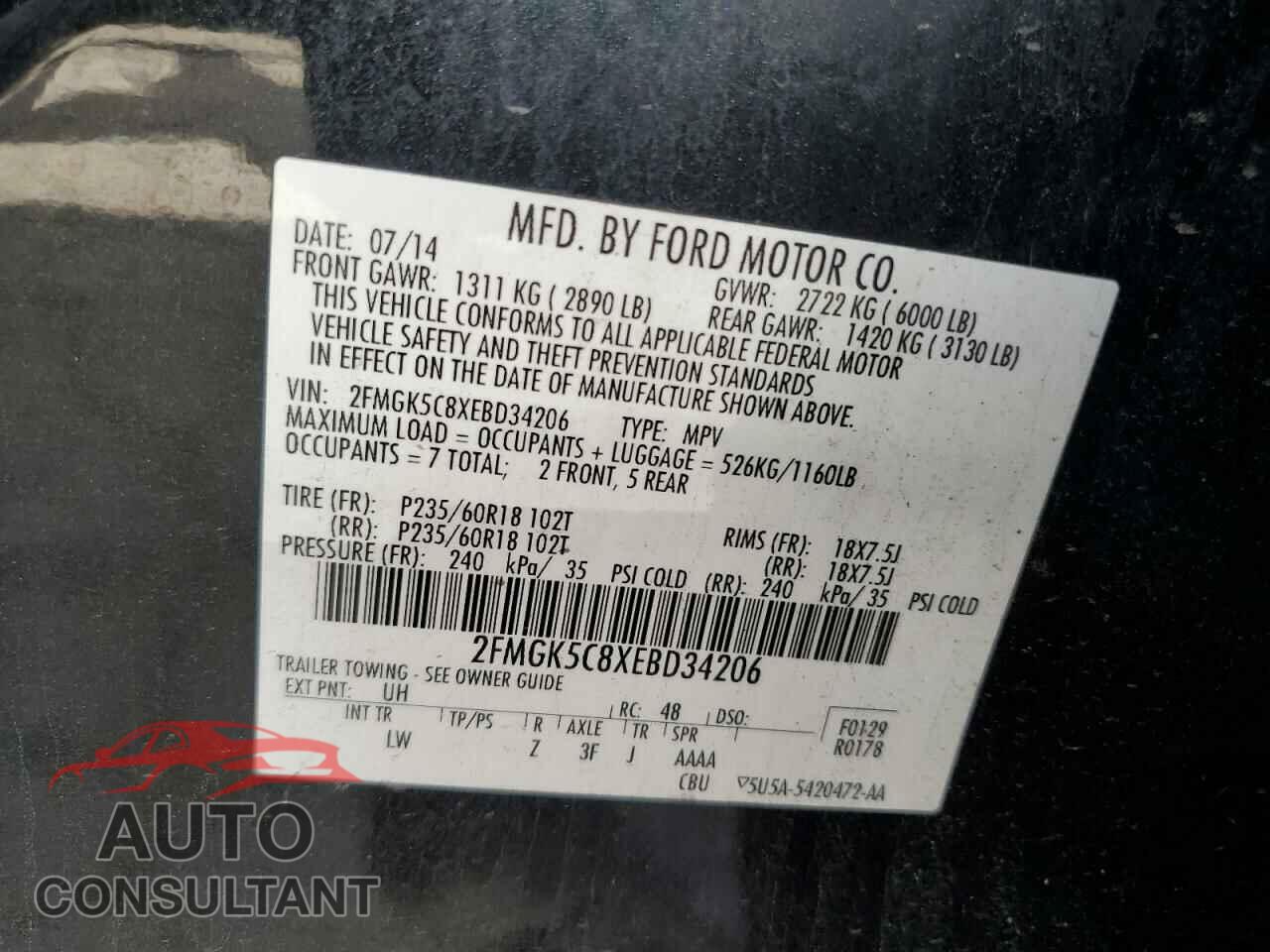 FORD FLEX 2014 - 2FMGK5C8XEBD34206