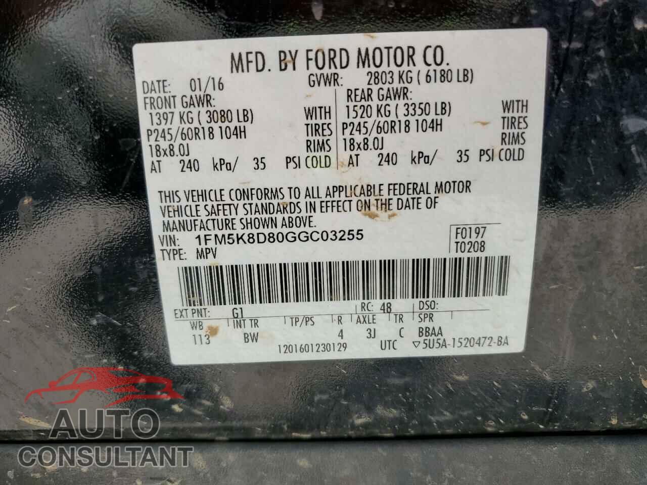 FORD EXPLORER 2016 - 1FM5K8D80GGC03255
