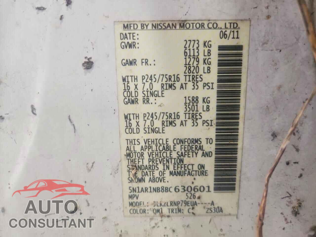 NISSAN PATHFINDER 2011 - 5N1AR1NB8BC630601