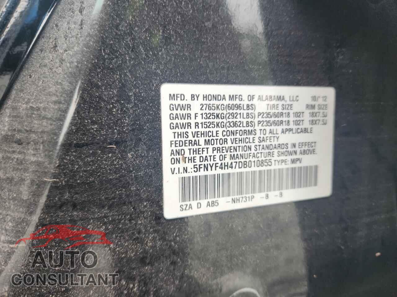 HONDA PILOT 2013 - 5FNYF4H47DB010855