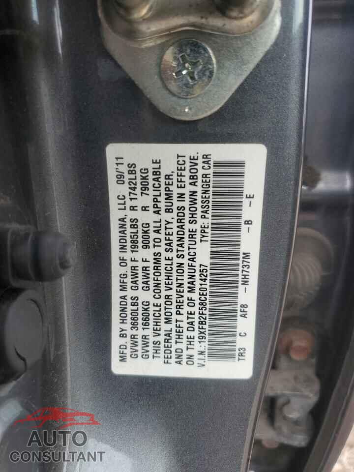 HONDA CIVIC 2012 - 19XFB2F58CE014257