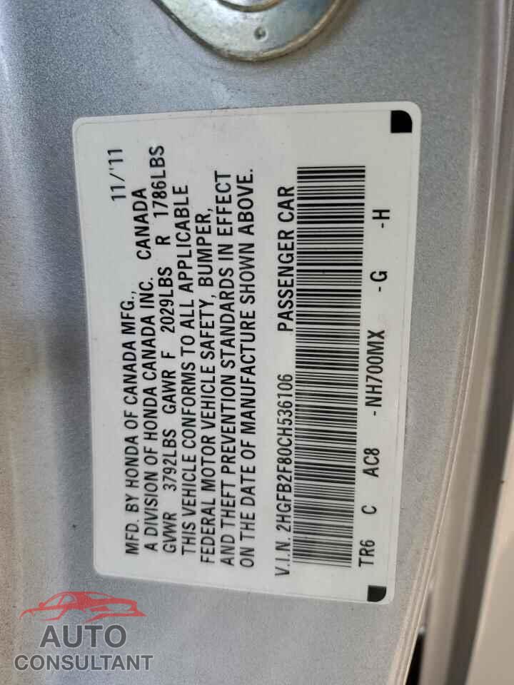 HONDA CIVIC 2012 - 2HGFB2F80CH536106