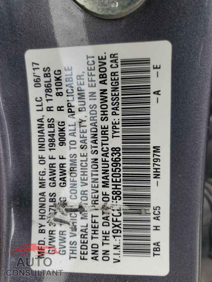 HONDA CIVIC 2017 - 19XFC2F58HE059638