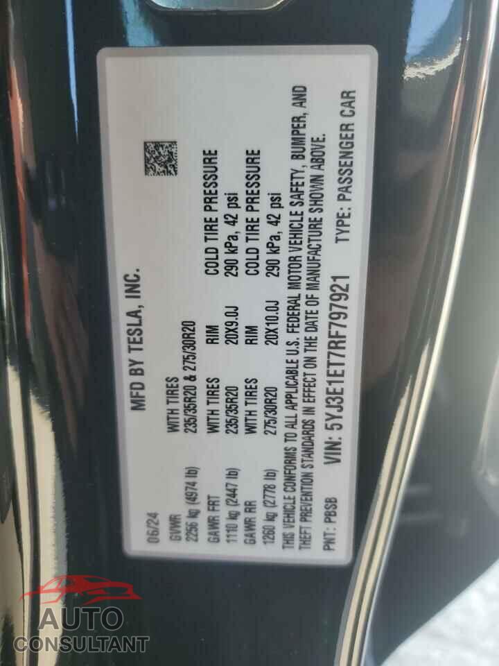 TESLA MODEL 3 2024 - 5YJ3E1ET7RF797921