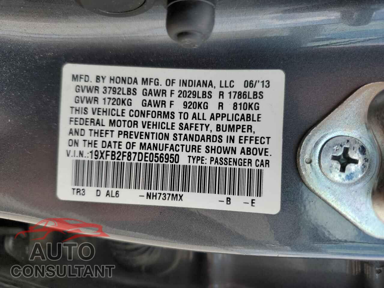 HONDA CIVIC 2013 - 19XFB2F87DE056950