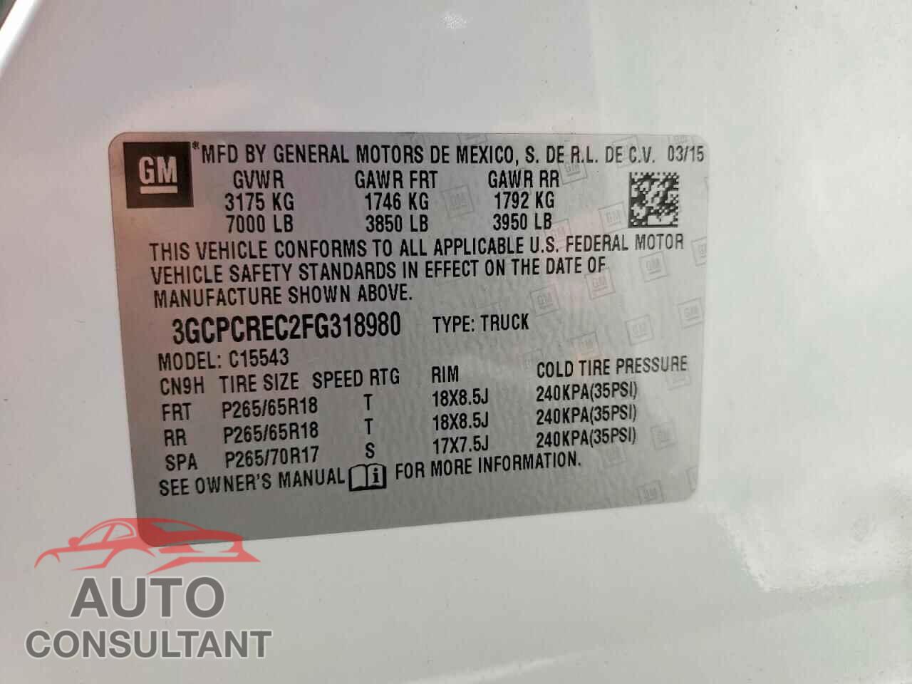CHEVROLET SILVERADO 2015 - 3GCPCREC2FG318980