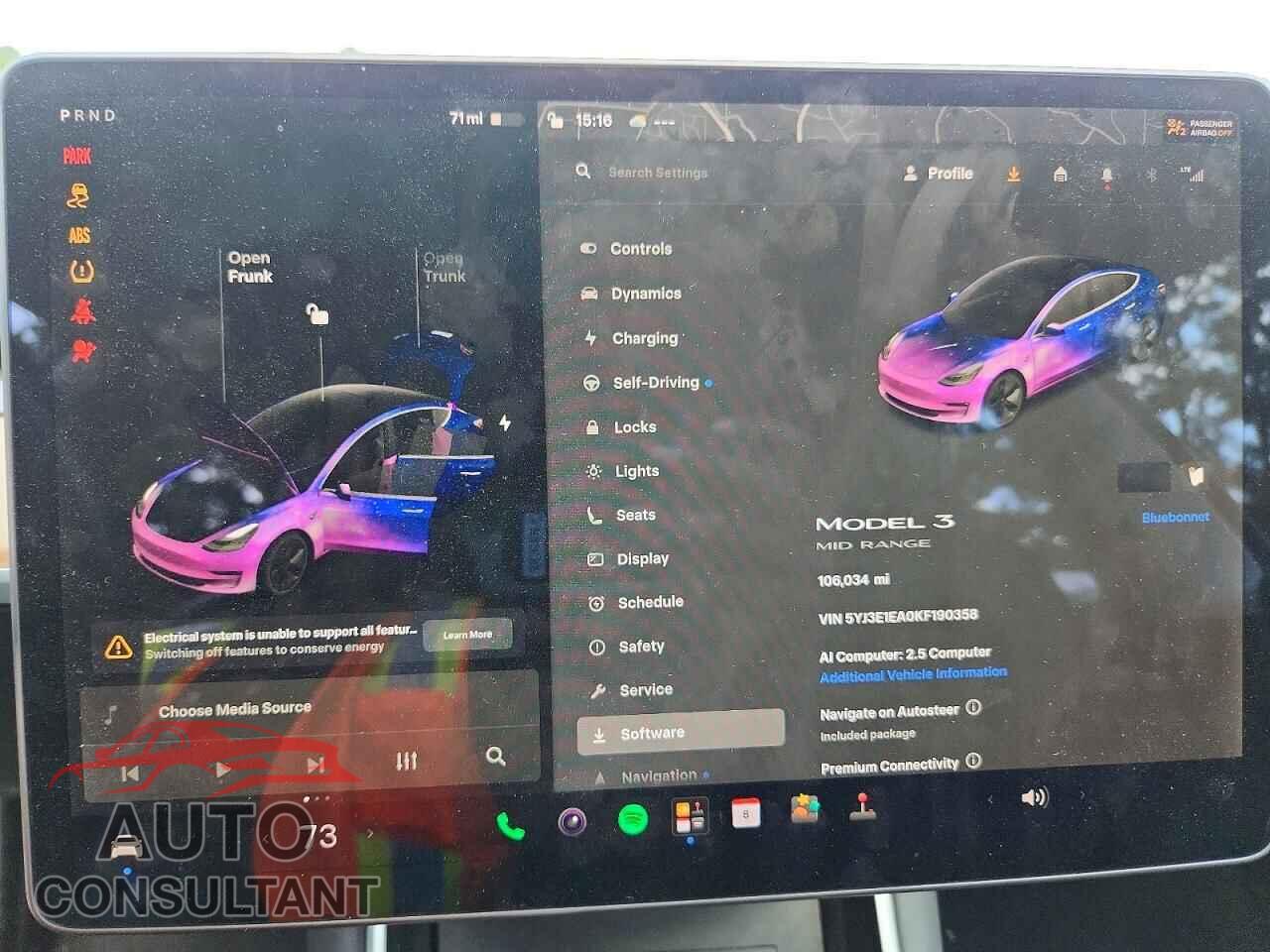 TESLA MODEL 3 2019 - 5YJ3E1EA0KF190358
