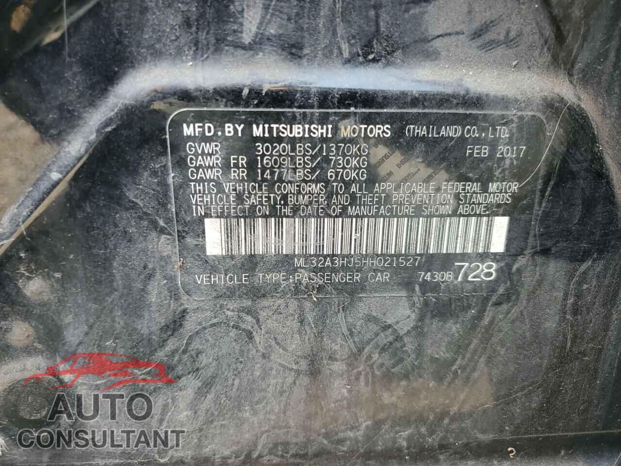 MITSUBISHI MIRAGE 2017 - ML32A3HJ5HH021527