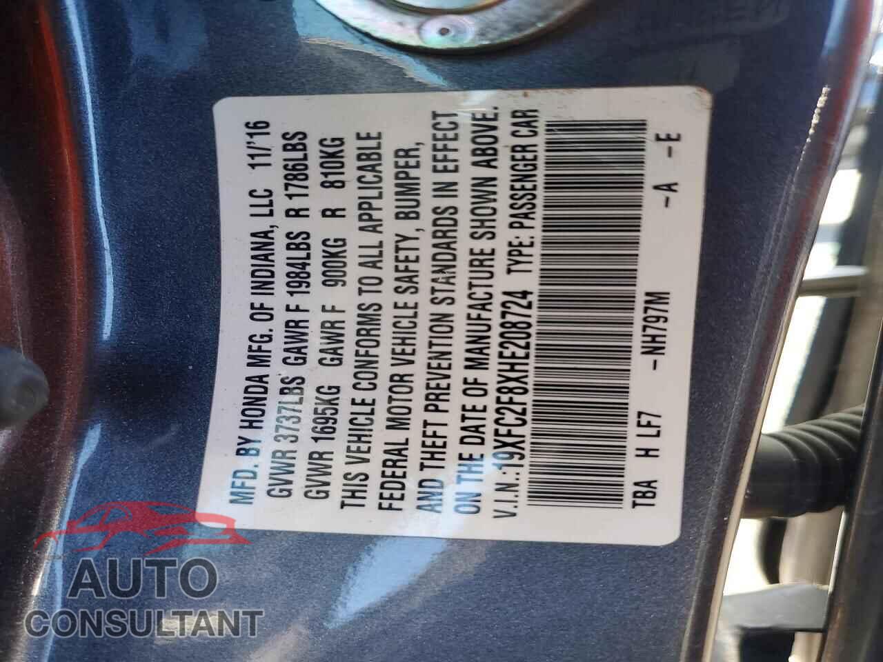 HONDA CIVIC 2017 - 19XFC2F8XHE208724