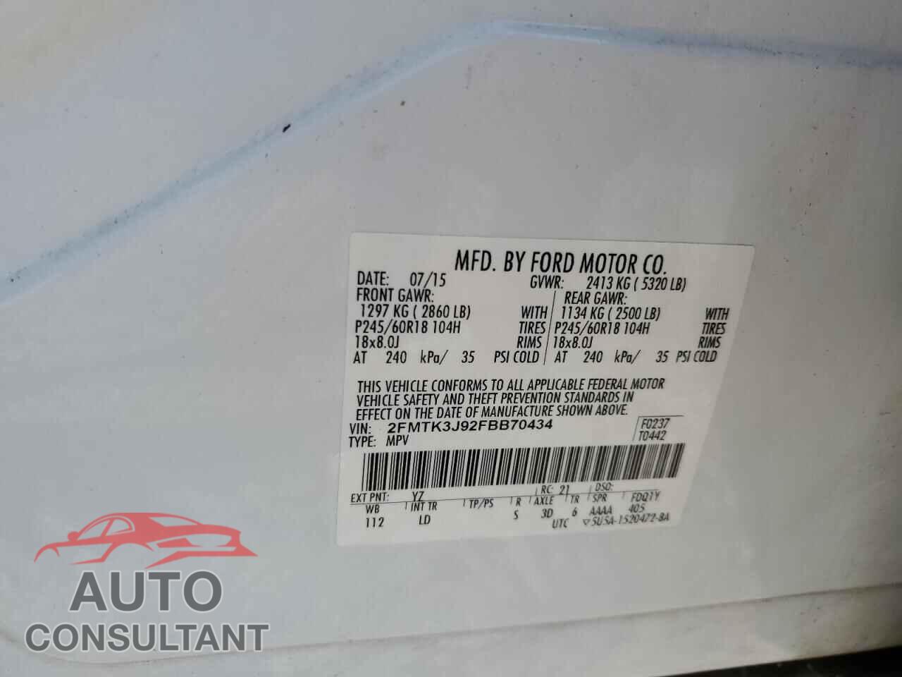 FORD EDGE 2015 - 2FMTK3J92FBB70434