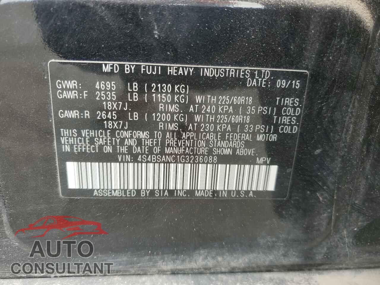 SUBARU OUTBACK 2016 - 4S4BSANC1G3236088
