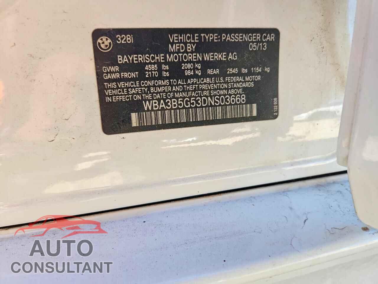 BMW 3 SERIES 2013 - WBA3B5G53DNS03668