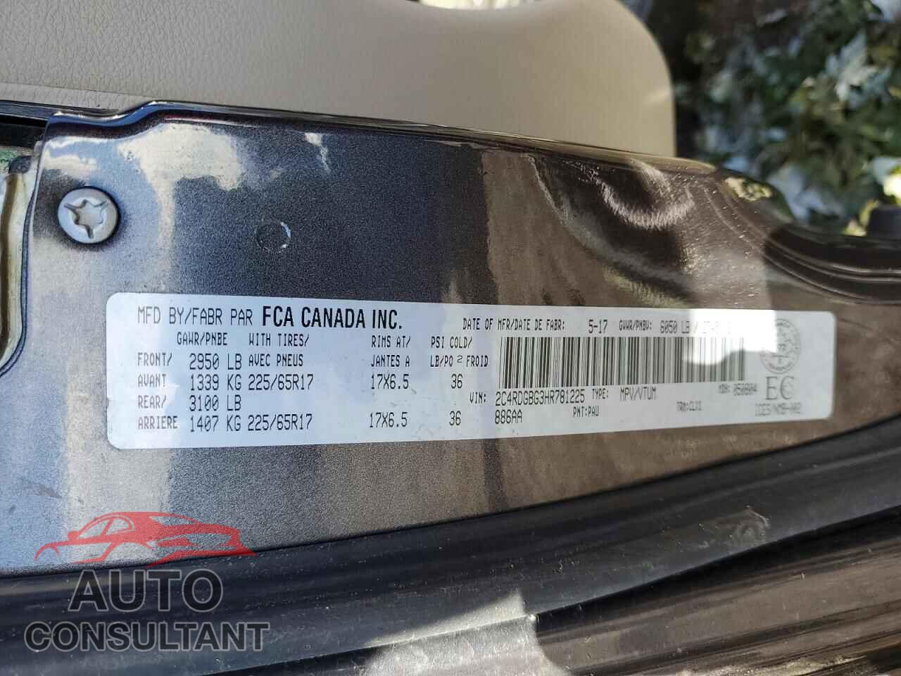 DODGE CARAVAN 2017 - 2C4RDGBG3HR781225