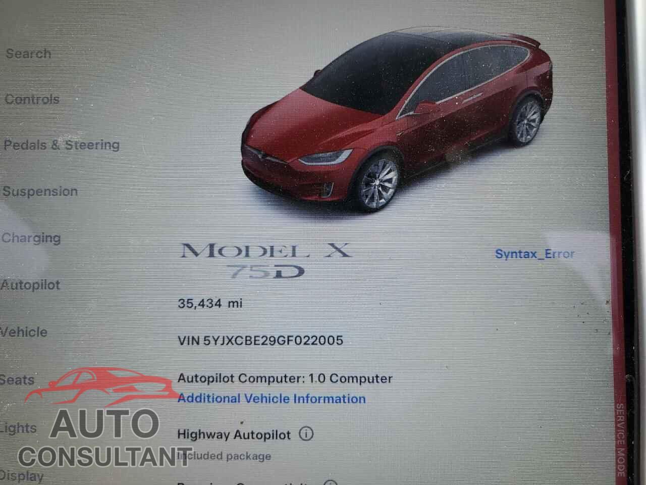 TESLA MODEL X 2016 - 5YJXCBE29GF022005