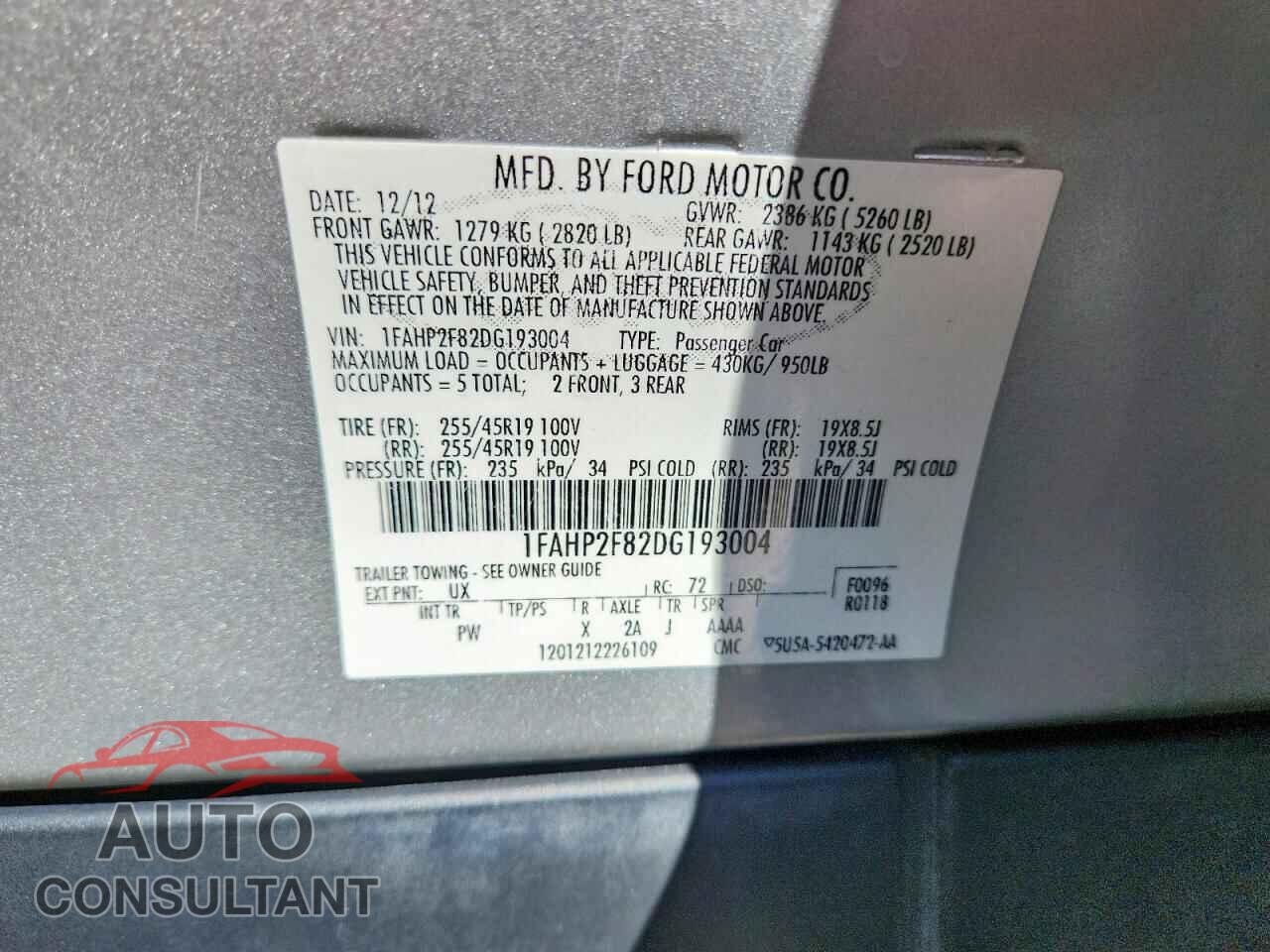 FORD TAURUS 2013 - 1FAHP2F82DG193004