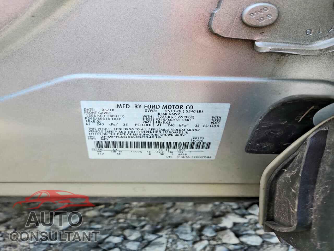 FORD EDGE 2018 - 2FMPK4G92JBC34219