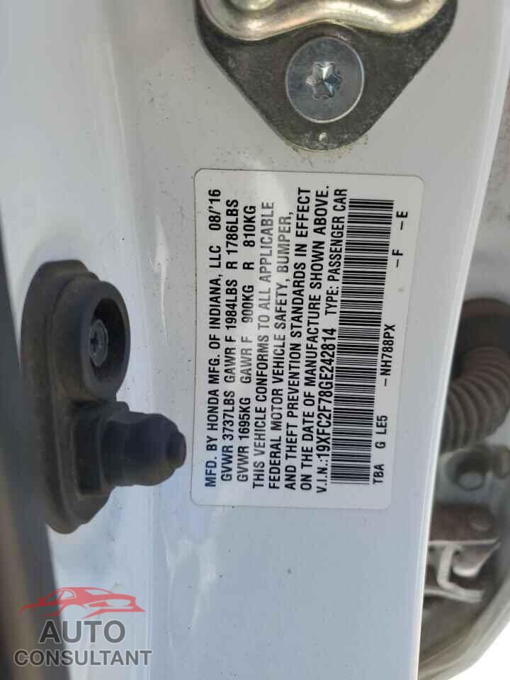 HONDA CIVIC 2016 - 19XFC2F78GE242814
