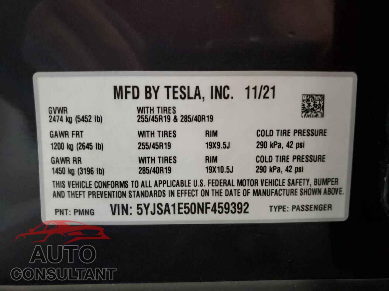 TESLA MODEL S 2022 - 5YJSA1E50NF459392