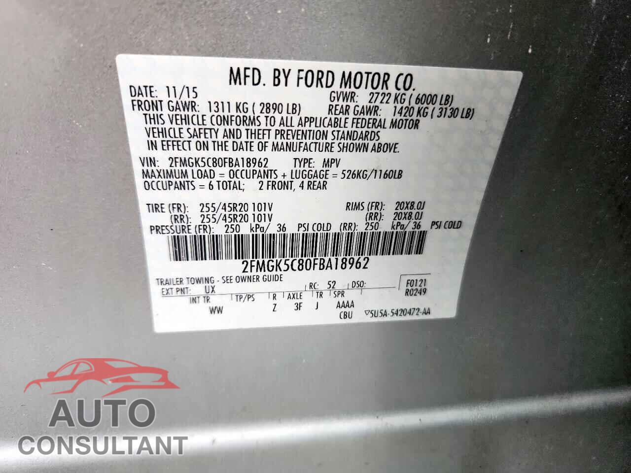 FORD FLEX 2015 - 2FMGK5C80FBA18962