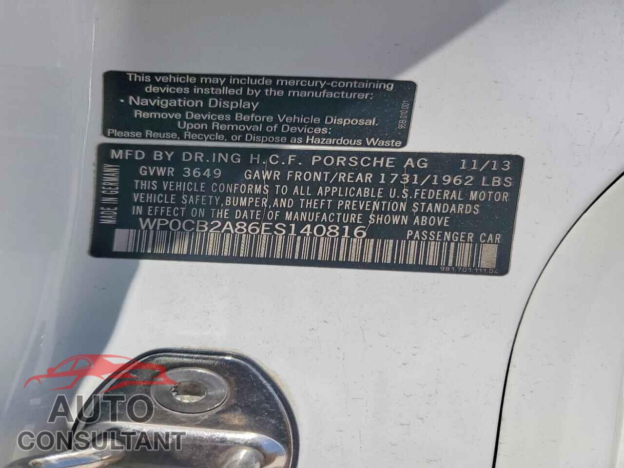 PORSCHE BOXSTER 2014 - WP0CB2A86ES140816