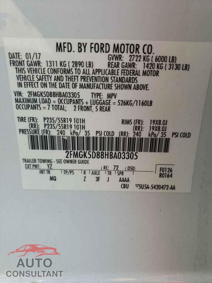 FORD FLEX 2017 - 2FMGK5D88HBA03305