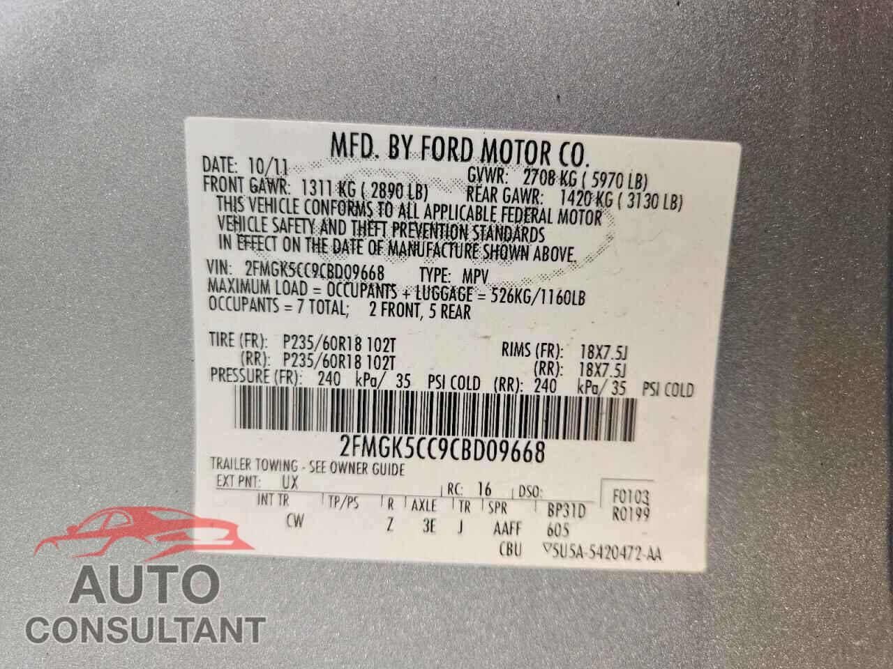 FORD FLEX 2012 - 2FMGK5CC9CBD09668