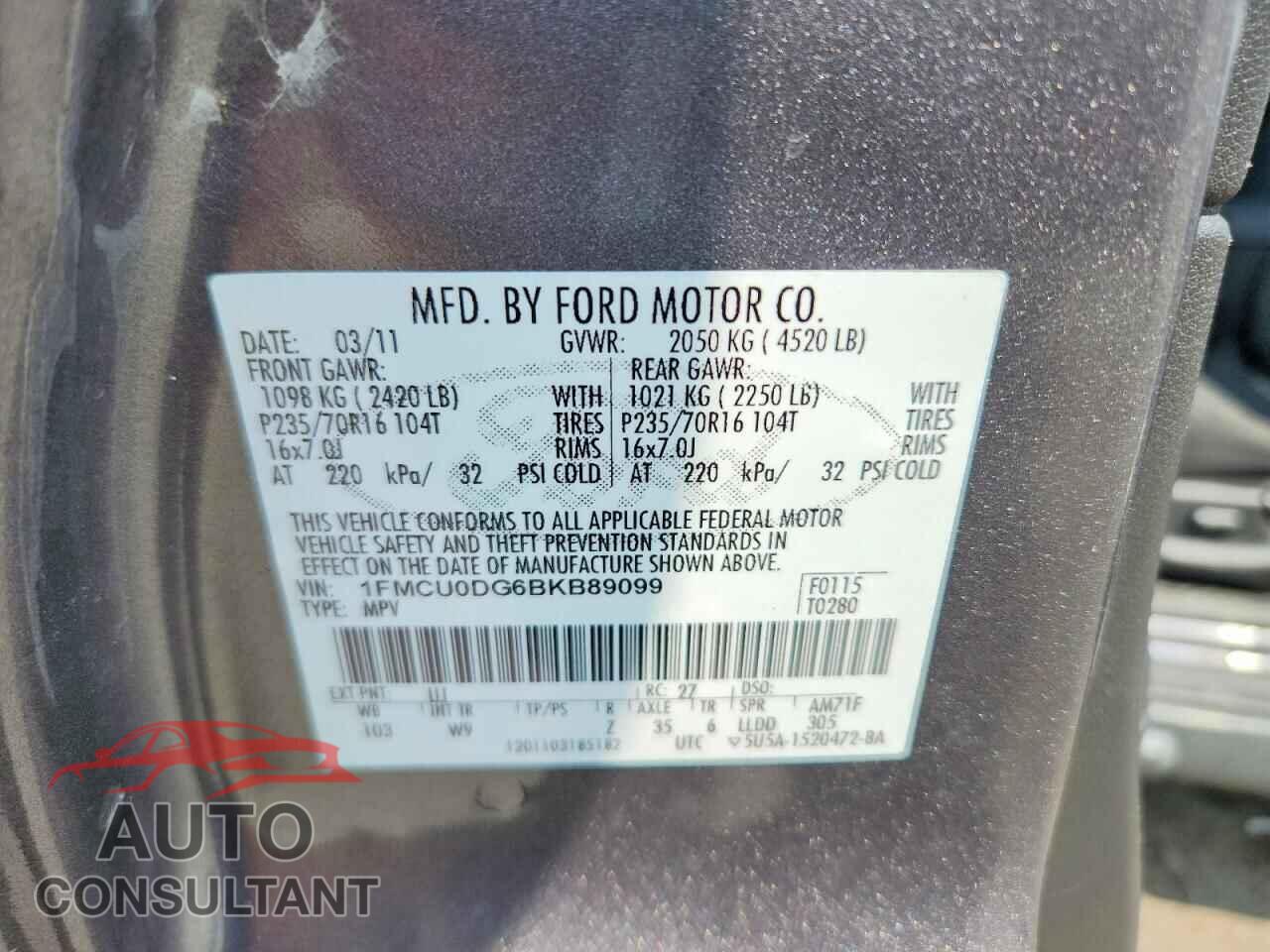 FORD ESCAPE 2011 - 1FMCU0DG6BKB89099