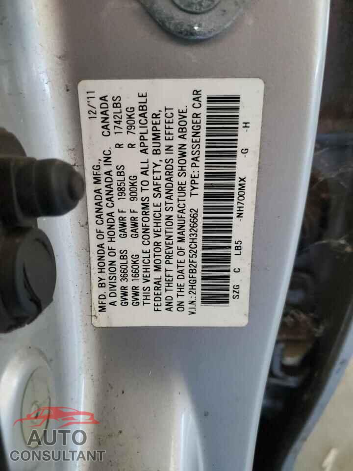HONDA CIVIC 2012 - 2HGFB2F52CH326662
