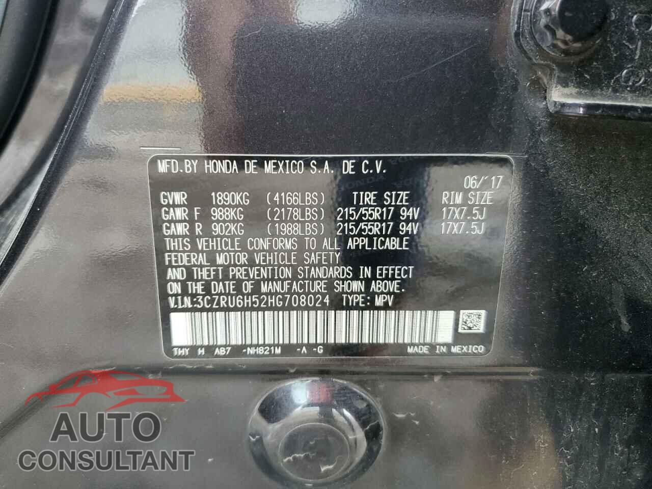 HONDA HR-V 2017 - 3CZRU6H52HG708024
