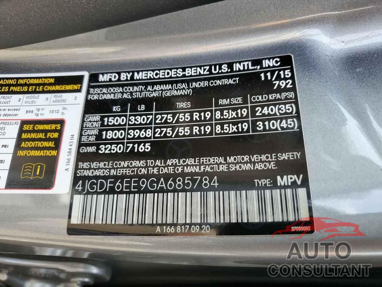 MERCEDES-BENZ GL-CLASS 2016 - 4JGDF6EE9GA685784