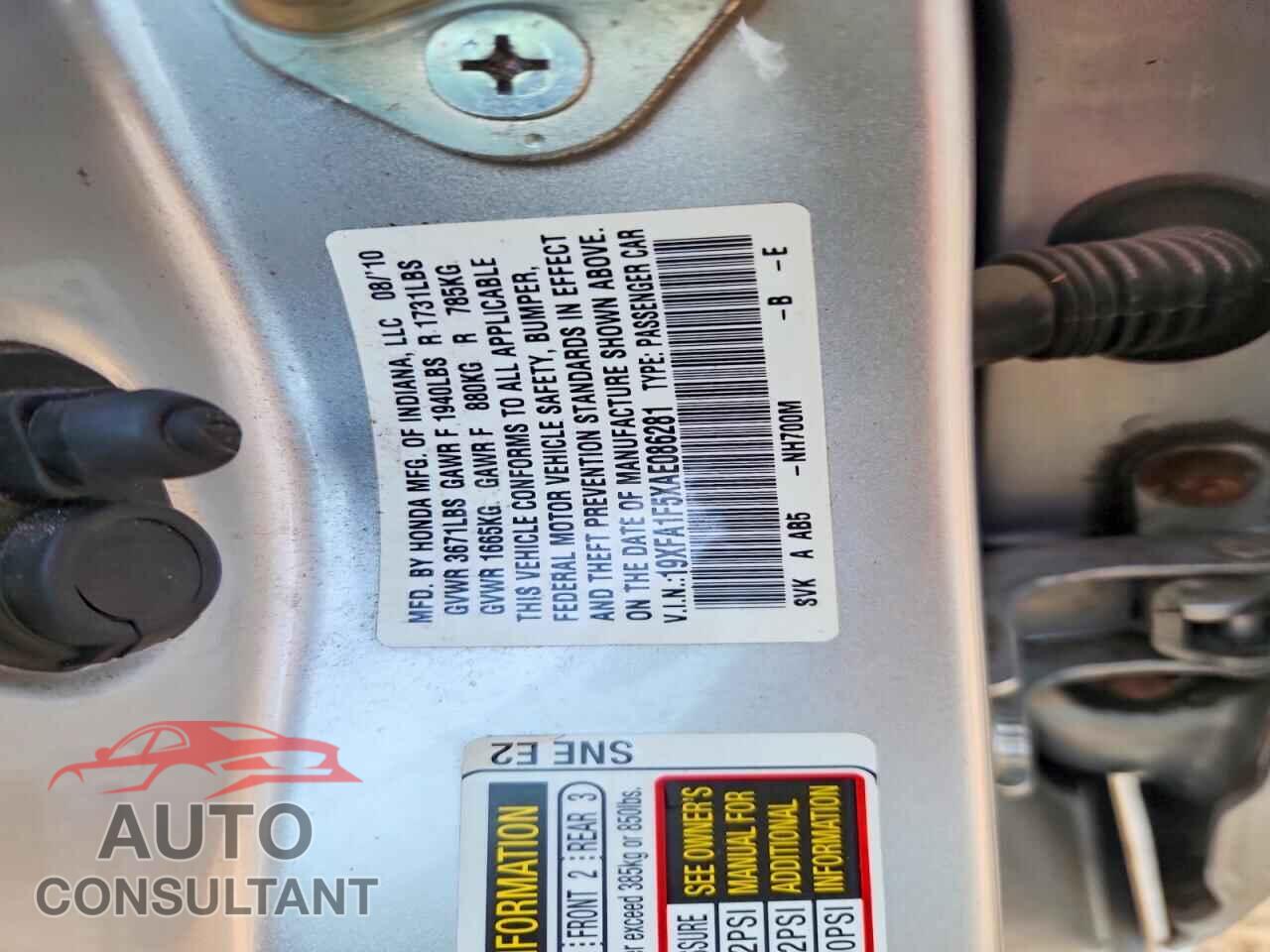 HONDA CIVIC 2010 - 19XFA1F5XAE086281