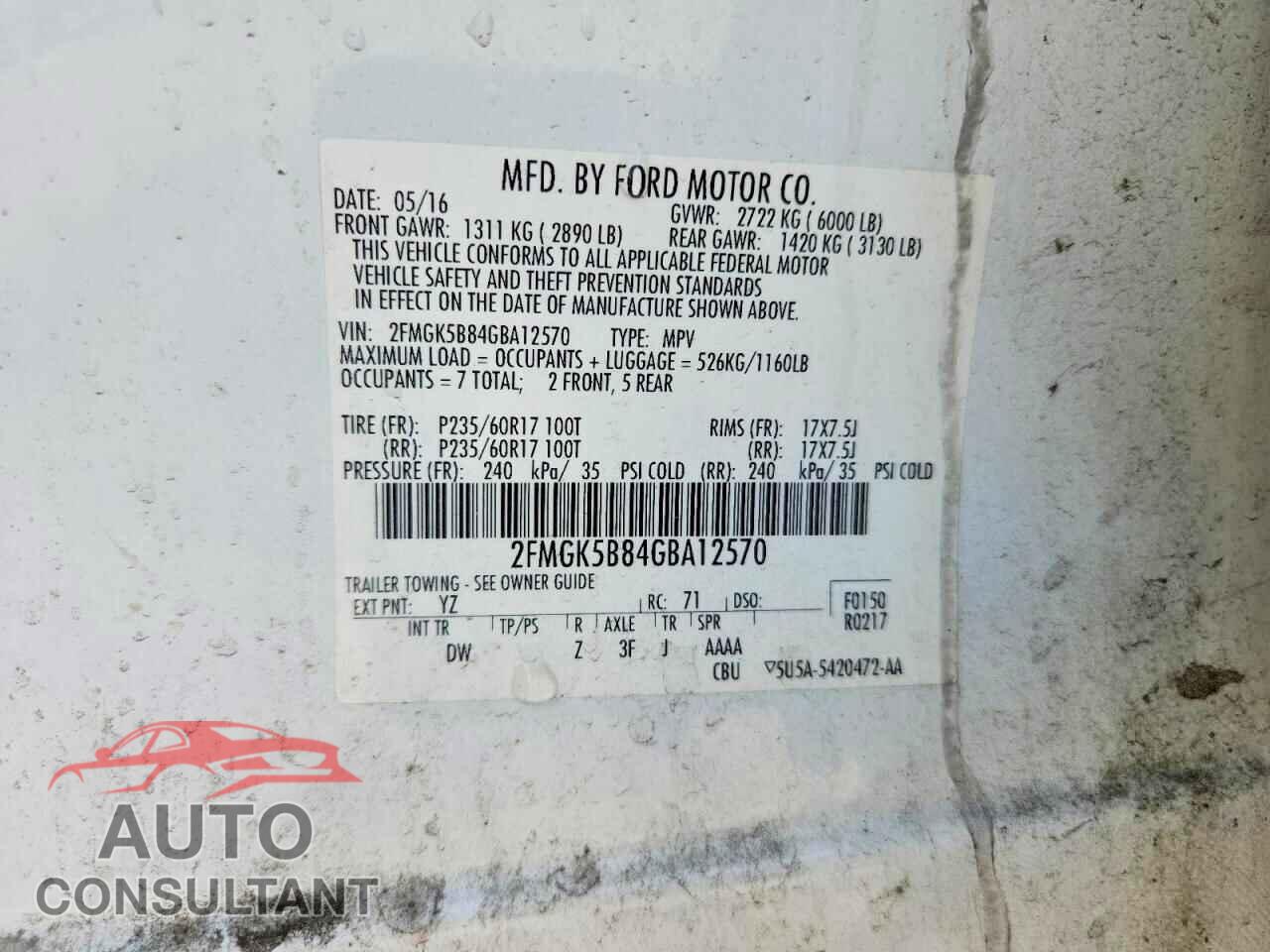 FORD FLEX 2016 - 2FMGK5B84GBA12570