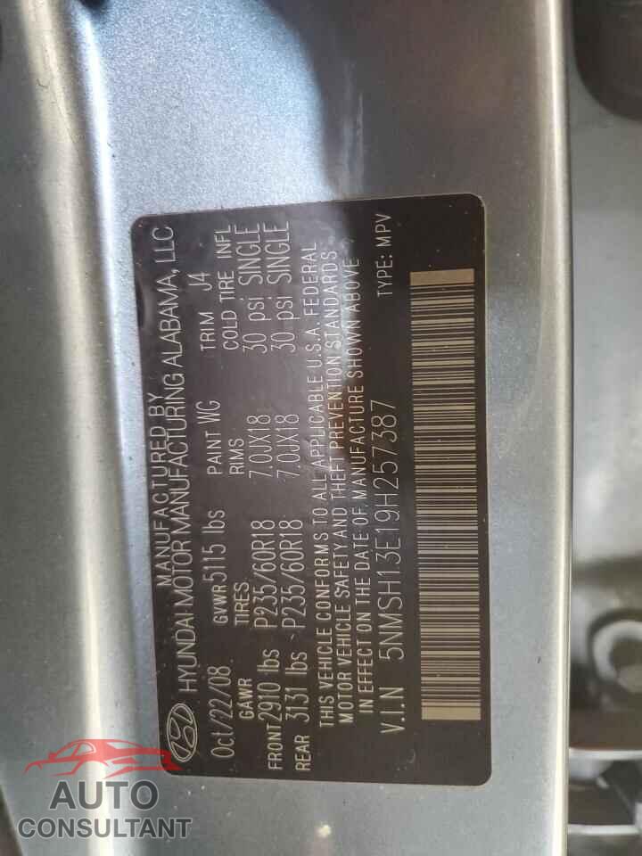 HYUNDAI SANTA FE 2009 - 5NMSH13E19H257387