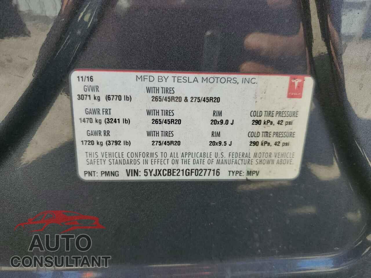 TESLA MODEL X 2016 - 5YJXCBE21GF027716