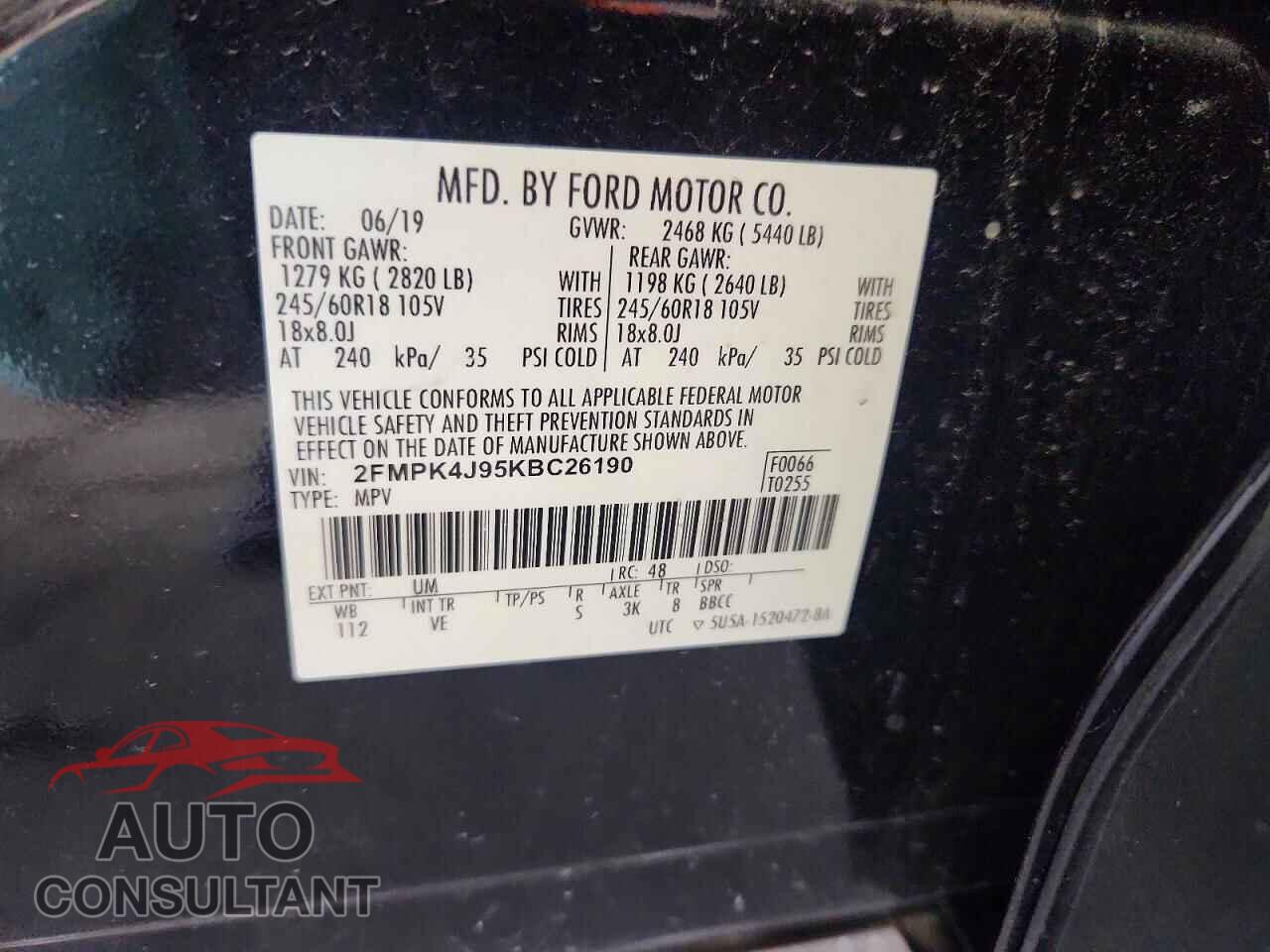 FORD EDGE 2019 - 2FMPK4J95KBC26190