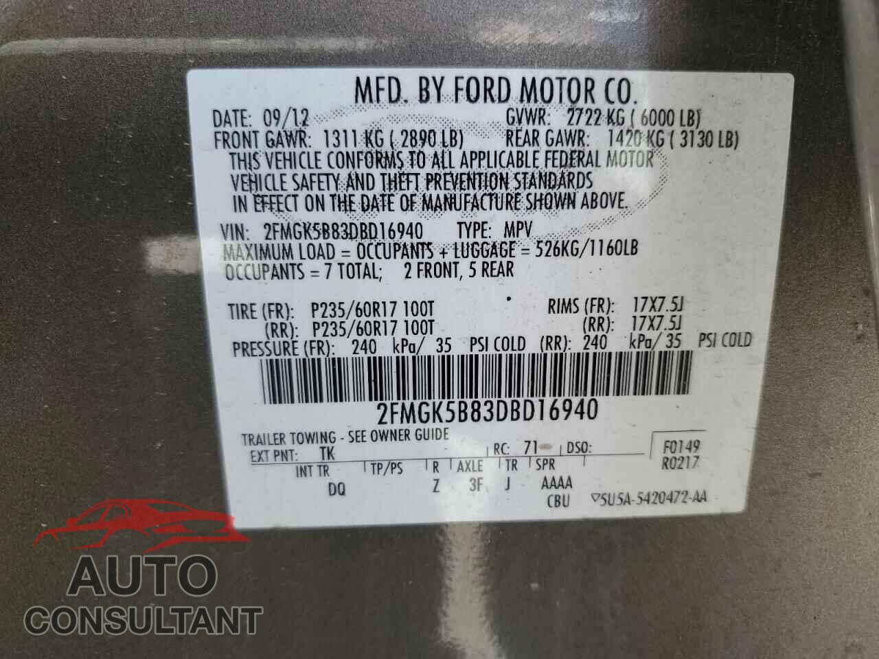 FORD FLEX 2013 - 2FMGK5B83DBD16940