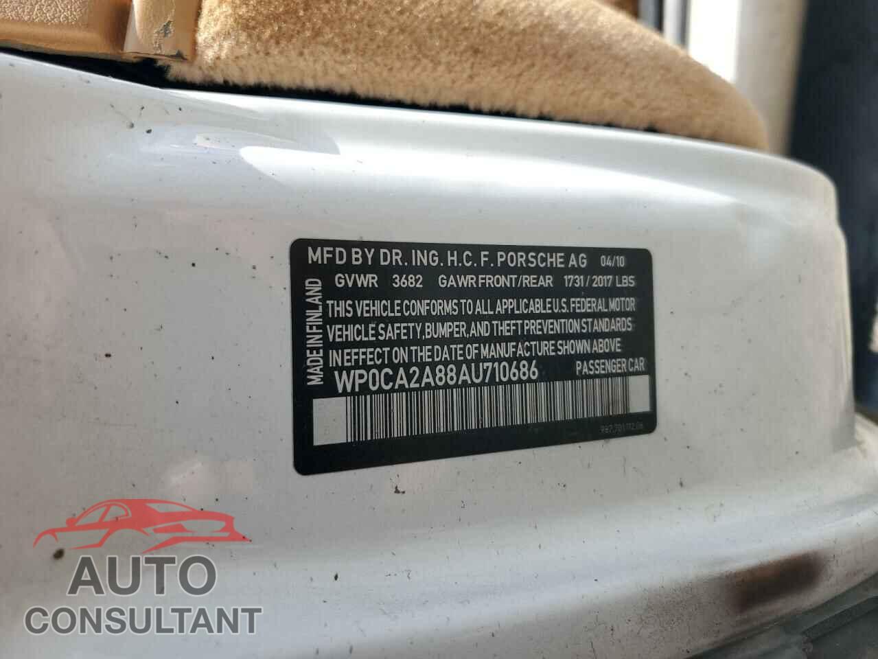 PORSCHE BOXSTER 2010 - WP0CA2A88AU710686