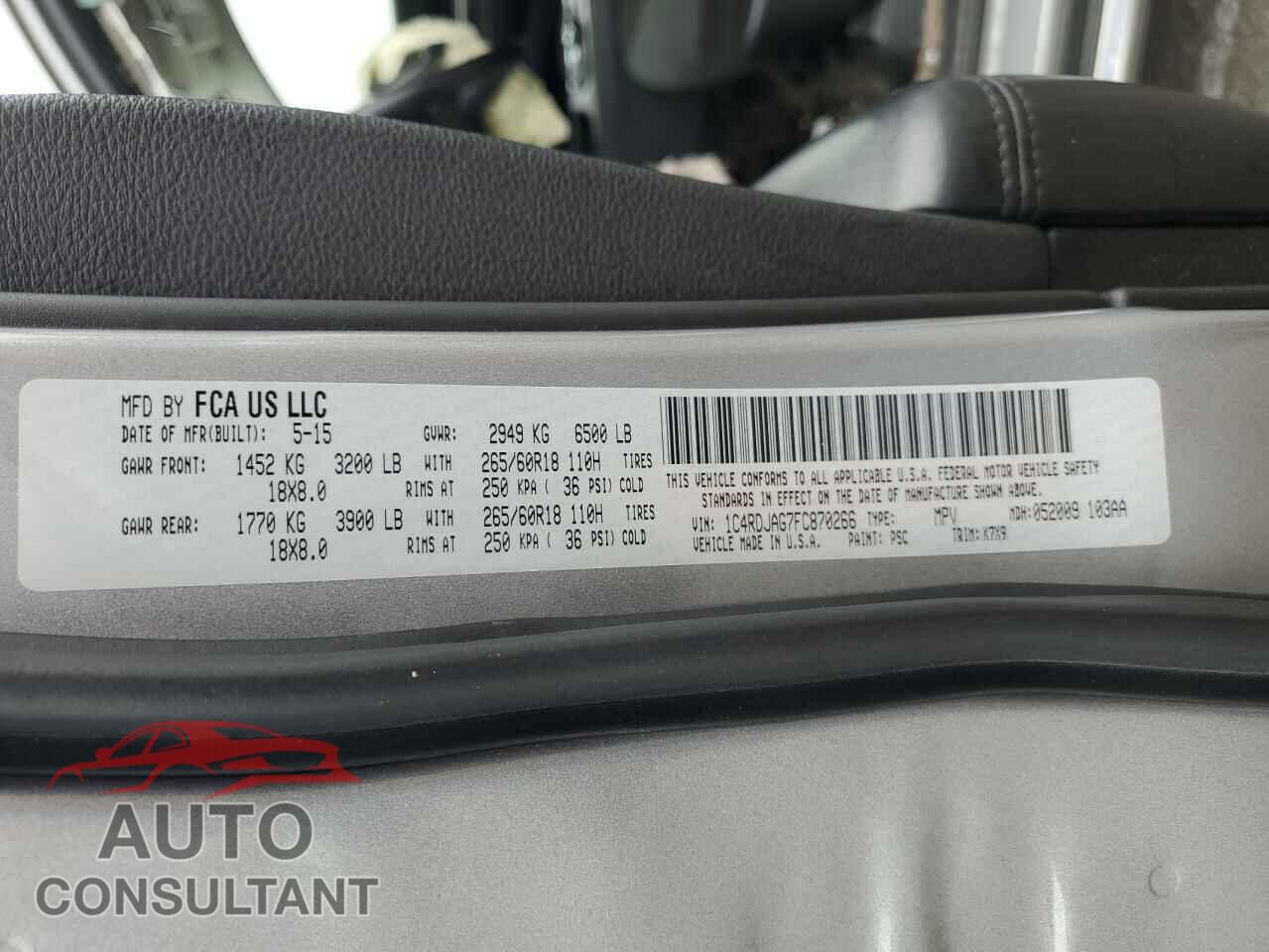 DODGE DURANGO 2015 - 1C4RDJAG7FC870266