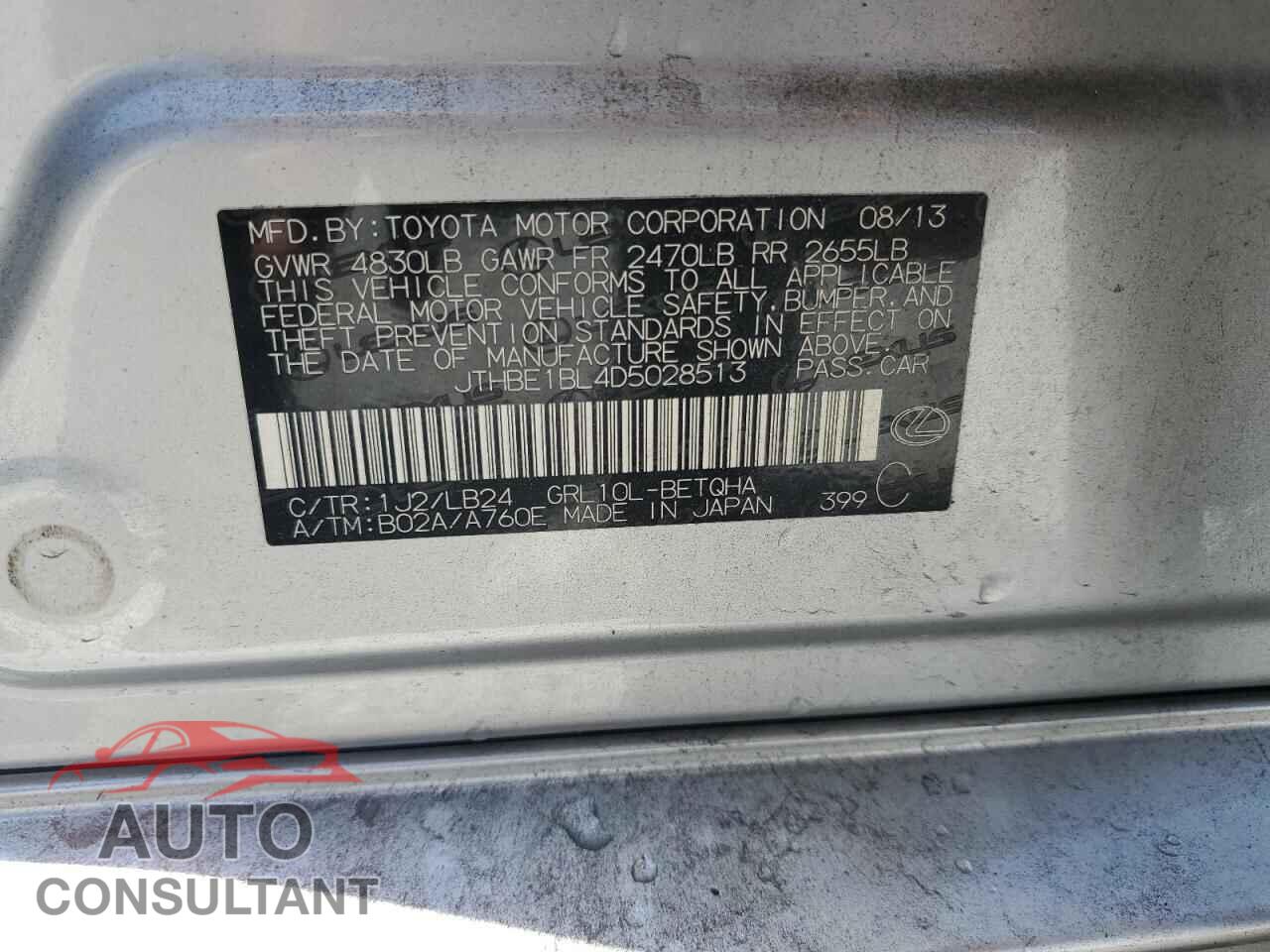 LEXUS GS350 2013 - JTHBE1BL4D5028513