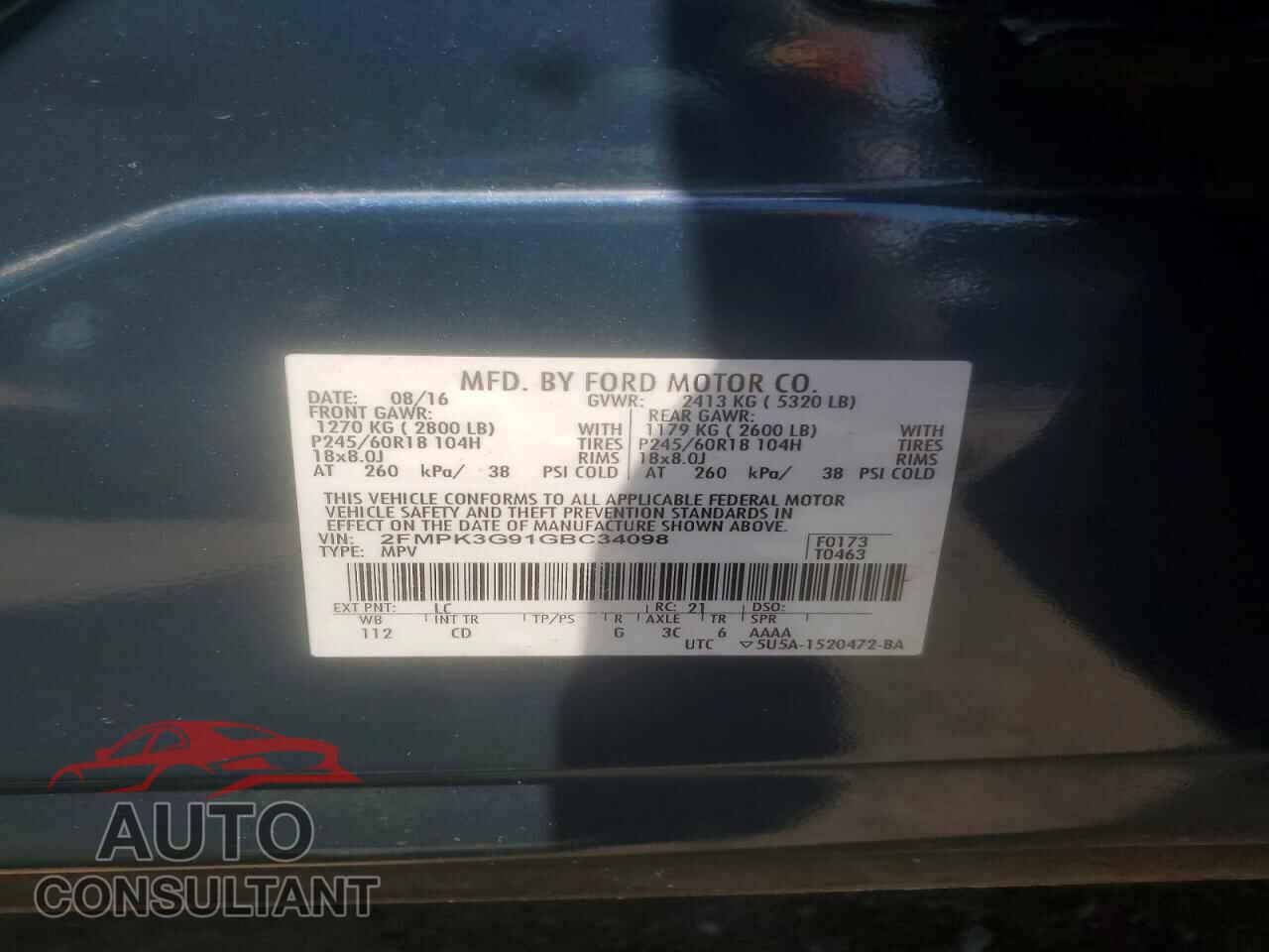 FORD EDGE 2016 - 2FMPK3G91GBC34098