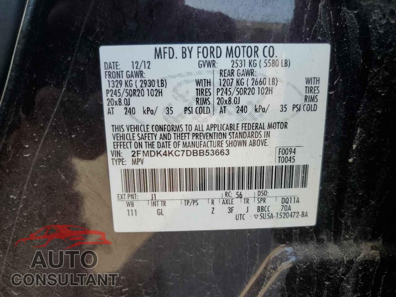 FORD EDGE 2013 - 2FMDK4KC7DBB53663