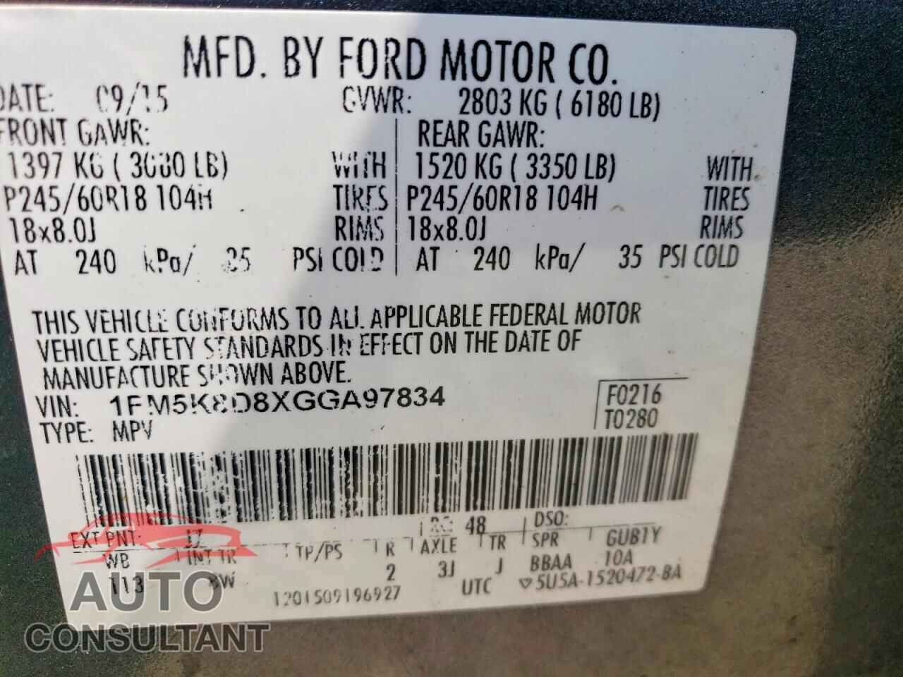 FORD EXPLORER 2016 - 1FM5K8D8XGGA97834