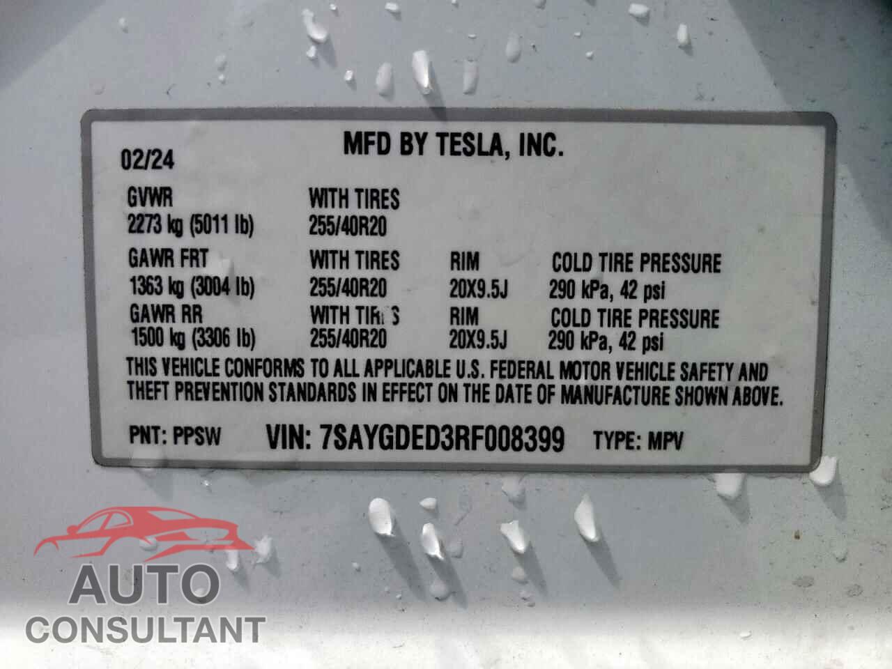 TESLA MODEL Y 2024 - 7SAYGDED3RF008399
