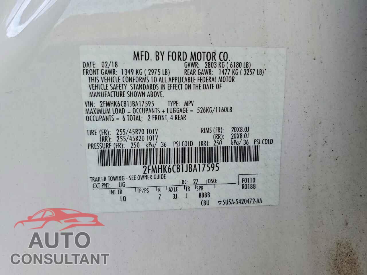 FORD FLEX 2018 - 2FMHK6C81JBA17595