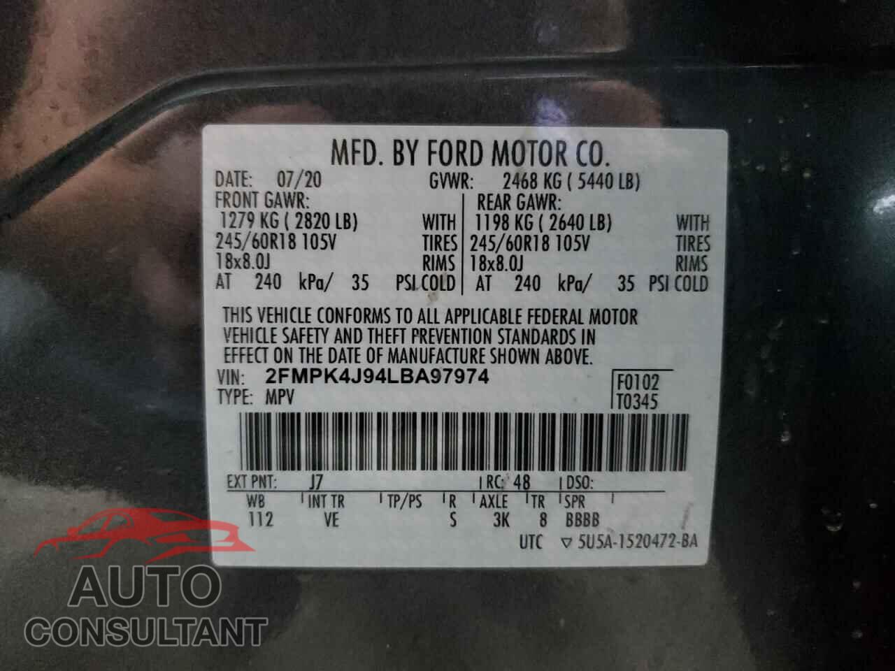 FORD EDGE 2020 - 2FMPK4J94LBA97974