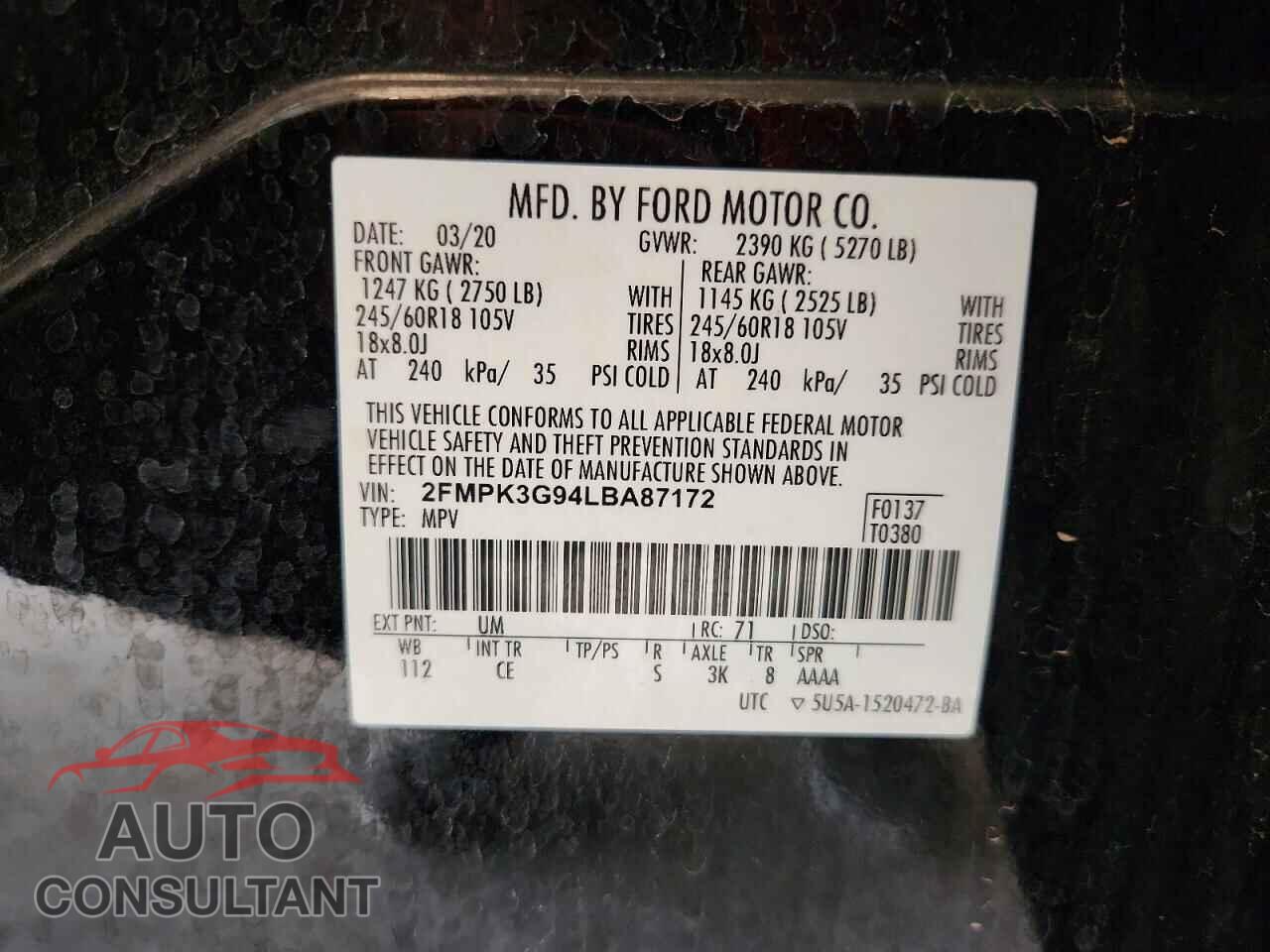 FORD EDGE 2020 - 2FMPK3G94LBA87172