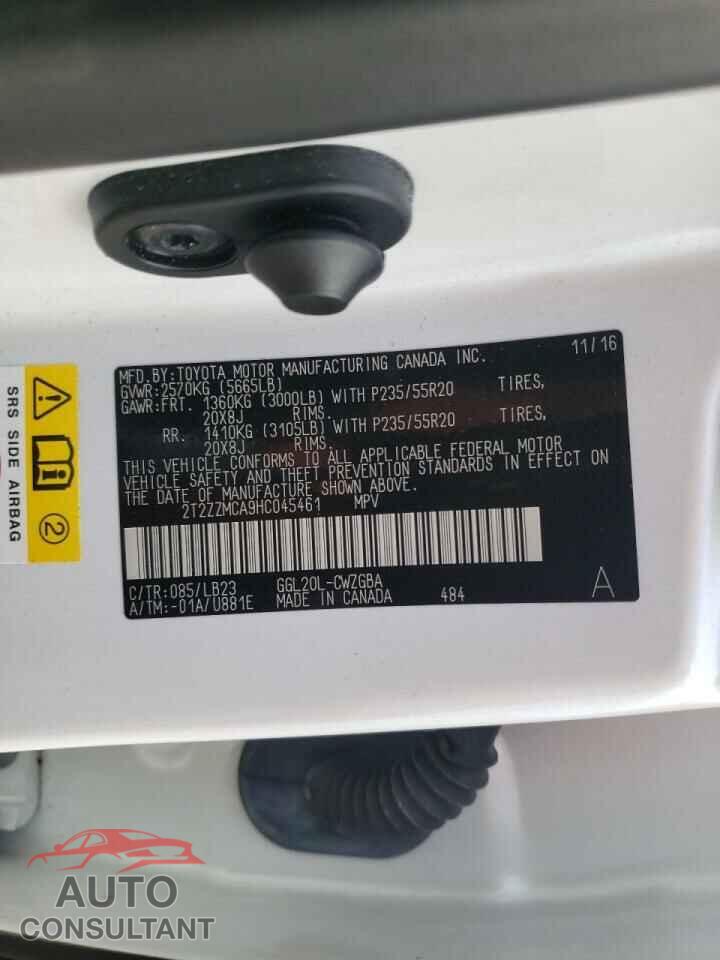 LEXUS RX350 2017 - 2T2ZZMCA9HC045461