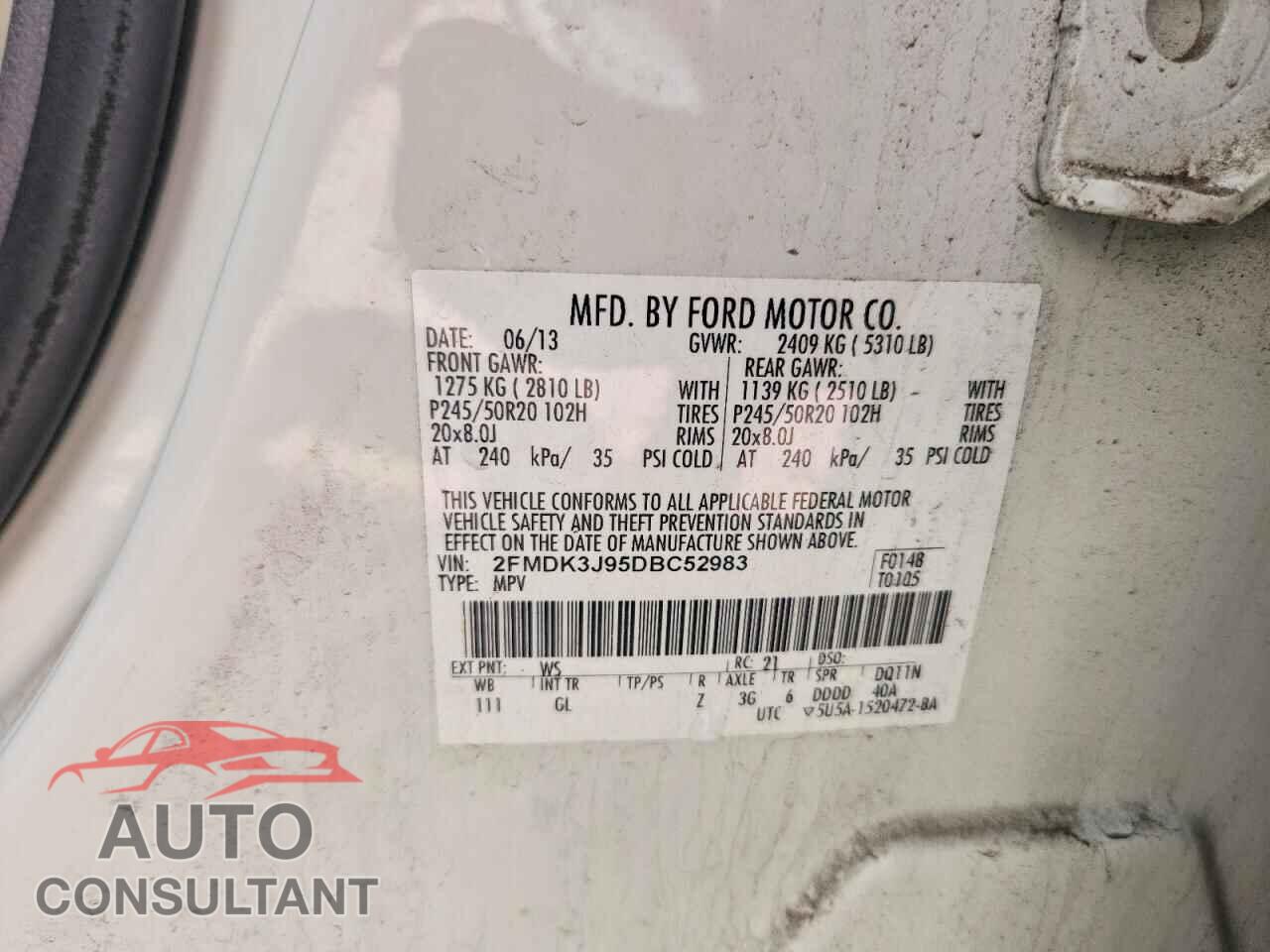 FORD EDGE 2013 - 2FMDK3J95DBC52983