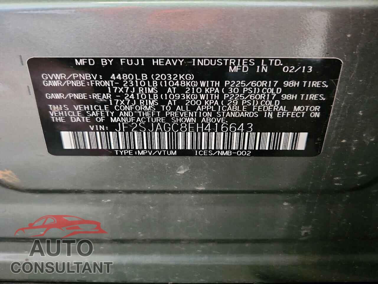 SUBARU FORESTER 2014 - JF2SJAGC8EH416643