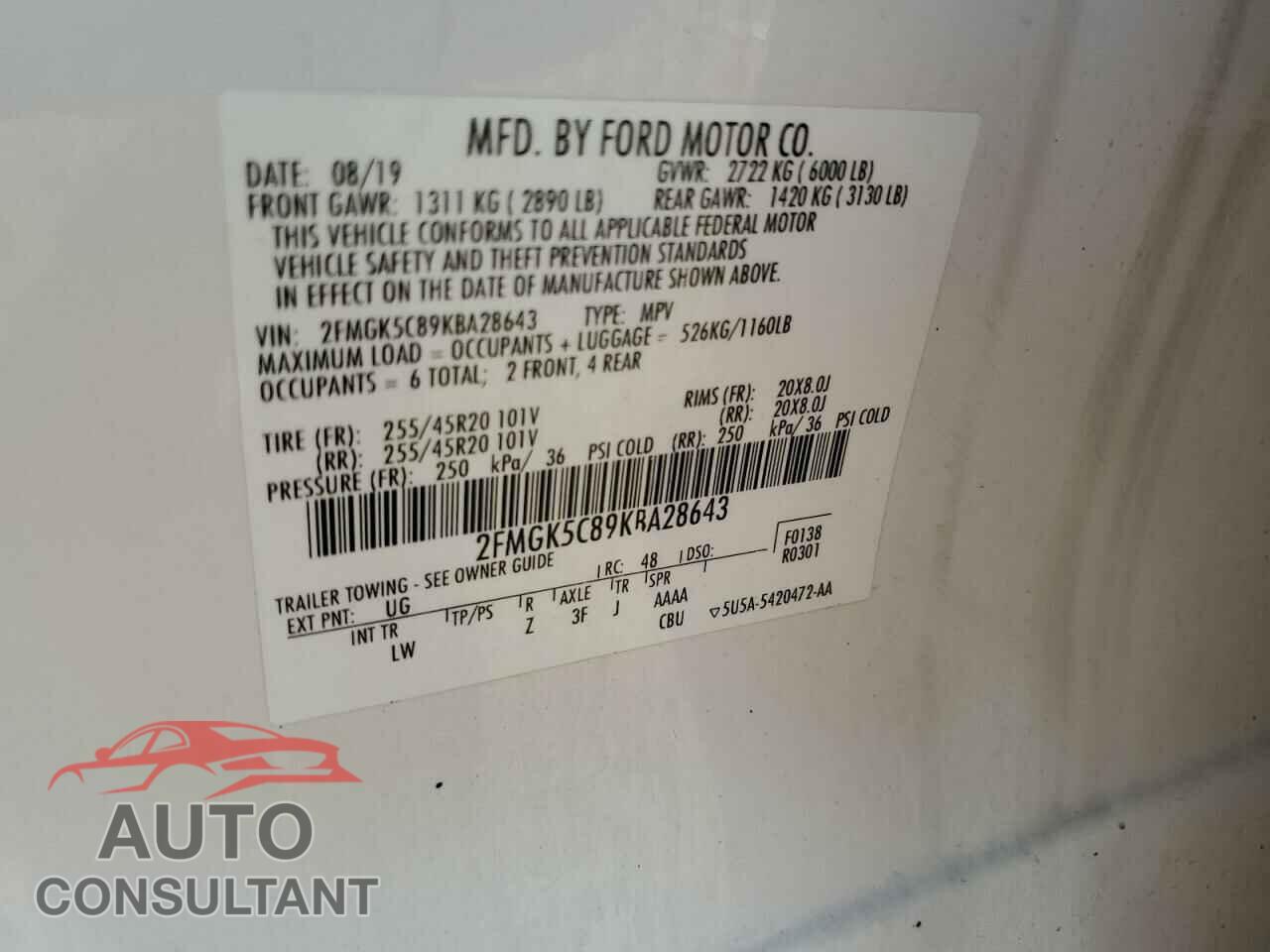 FORD FLEX 2019 - 2FMGK5C89KBA28643